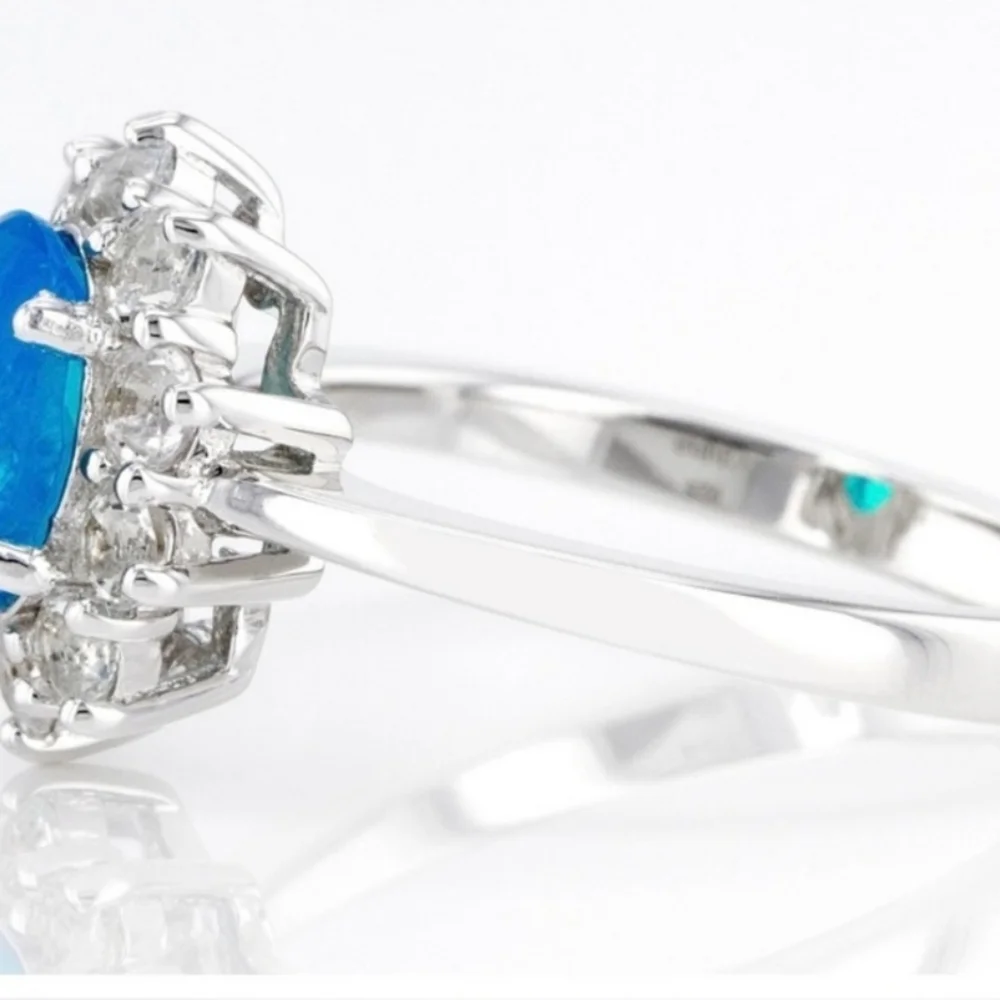 Genuine Paraiba Blue Opal Sterling Silver Ring Sz 7.5! - Picture 2 of 5